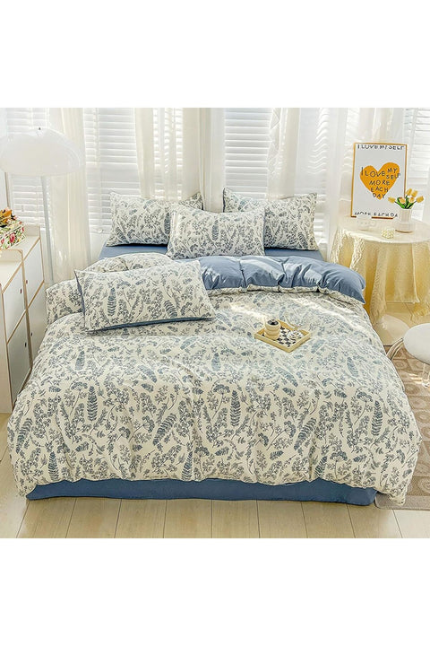 Xrare Double Layered Yarn Bedding Set 4Pcs, Polycotton Duvet Cover Set, Queen Size Quilt Cover(200x230cm), YouthfulTime Blue