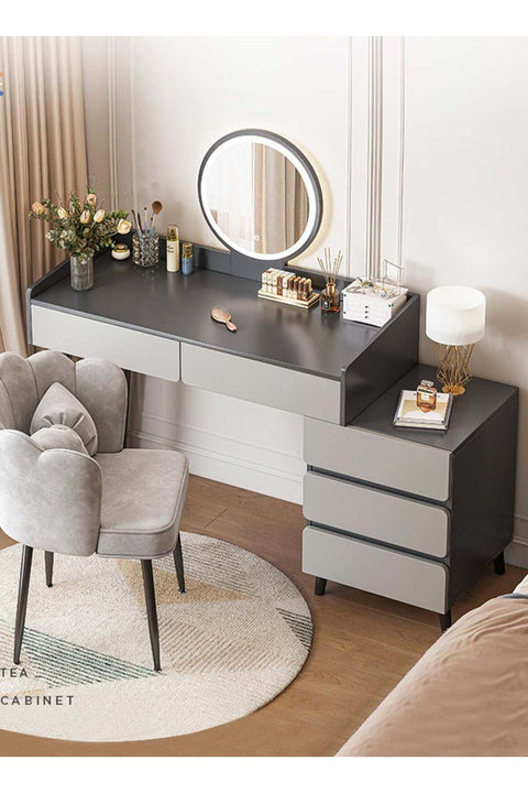 Modern Minimalist Dressing Table Dresser Vanity Table with LED Makeup Mirror and 3 Drawers for Storage 100*40*116CM