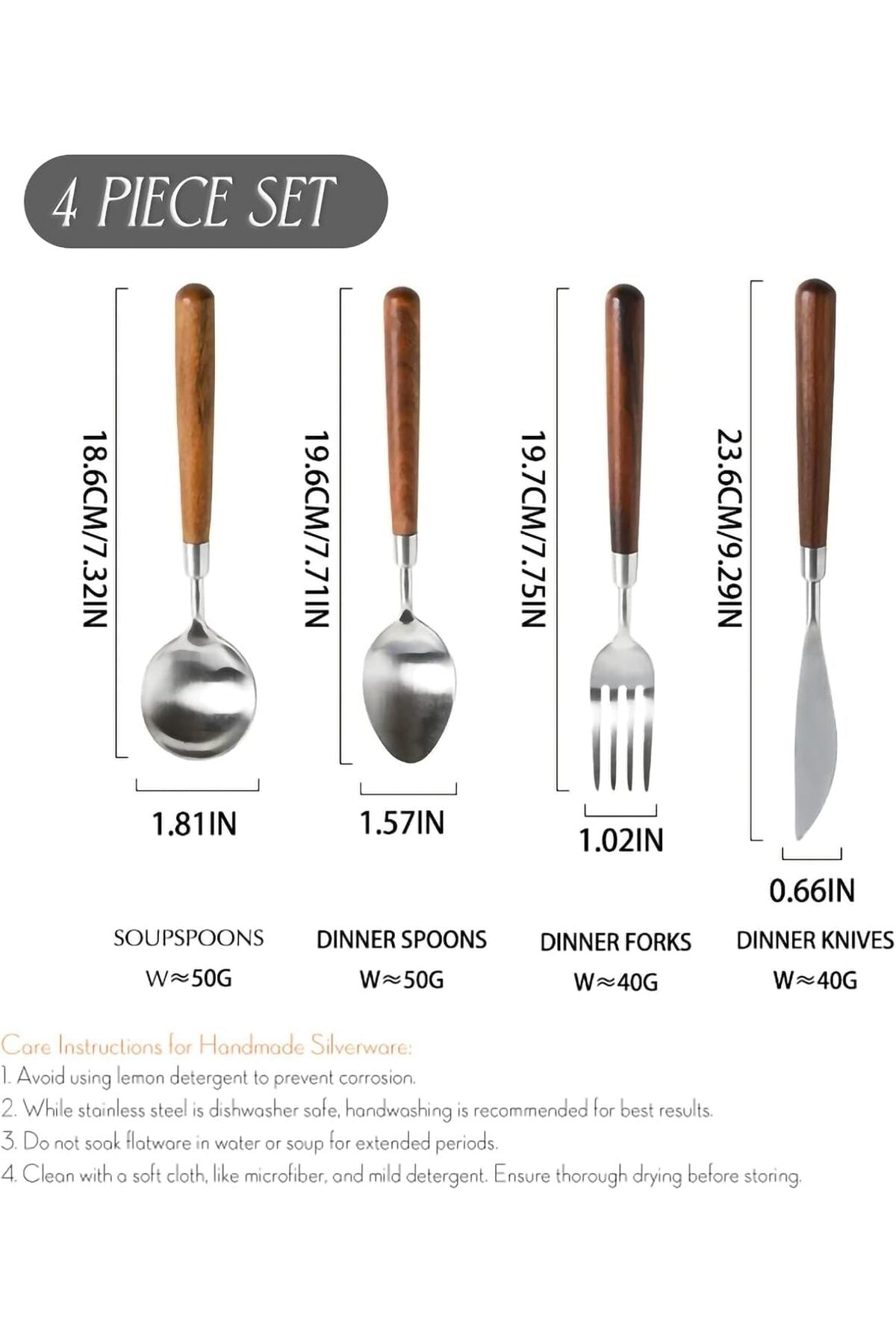Wooden Flatware Set, Natural Walnut Wood Style Handle Silverware Set