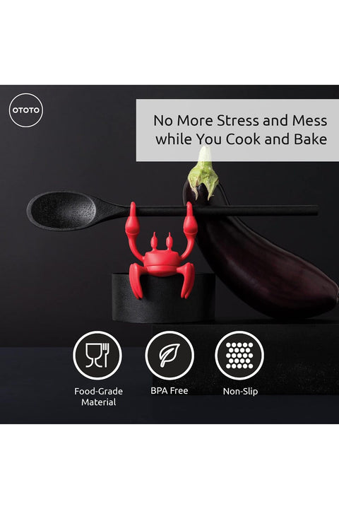 Heat-Resistant Kitchen and Grill Utensil Holder, Red Crab Silicone Utensil Rest, Spoon Rest