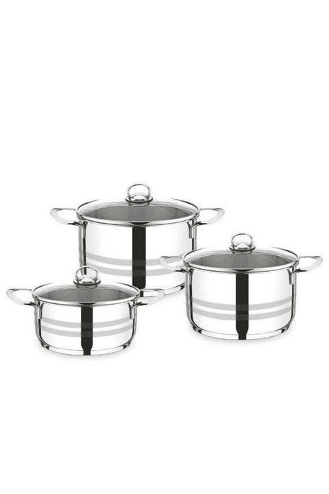 Stainless Steel 6 Piece Stockpot Set, 20cm/3L, 26cm/8L, 30cm/14L Silver