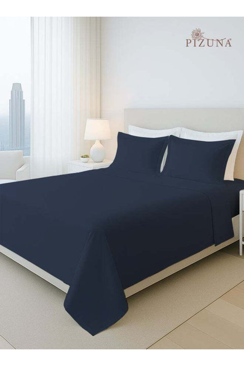 Pure Combed Cotton Bed Sheet Set King Size Dark Blue, 400 Thread Count Cozy Luxury 100% Long Staple Cotton Sateen Weave