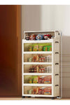 CozyNest 5-Tier Foldable Mobile Storage Cabinet, 65cm Wide Transparent Door Organizer, Rolling Snack Storage Rack for Living Room & Bedroom