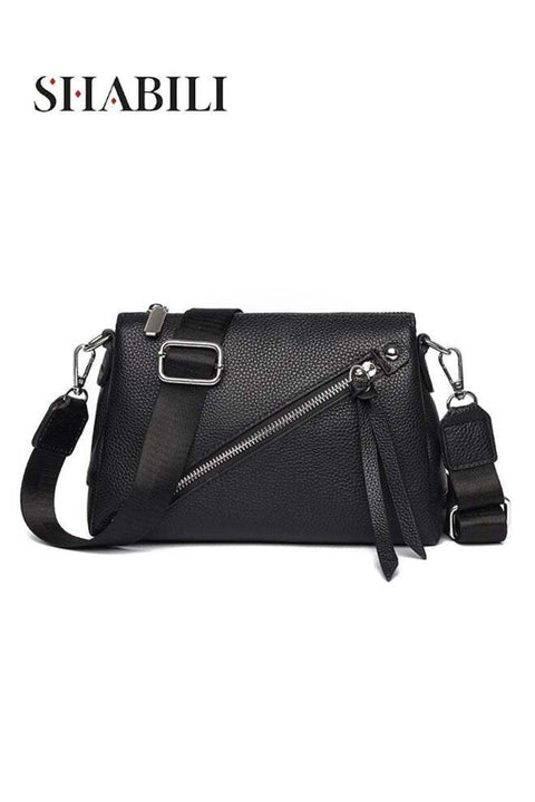 Women Genuine Leather Shoulder Crossbody Satchel Bag, Ladies Multi‑Pocket Rivet Stitching Cross
