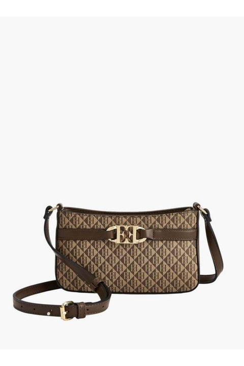 Women Monogram Print Crossbody Bag with Zip Closure