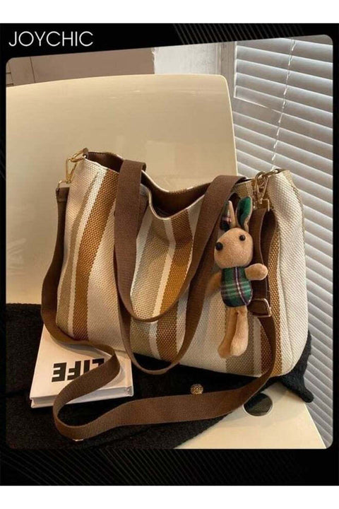 New Style Women Trend Large Capacity Shoulder Bag Ladies Leisure Commuting Tote Bag with Rabbit Pendant