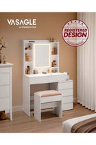 Dressing Table with LED Lights, Adjustable Brightness, 40 x 97.5 x 145 cm, Modern Makeup Desk, Vanity Table with Mirror, Drawers, Open Compartments, Adjustable Shelves, Cloud White