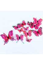 12pcs Rose Red 3D Butterfly Wall Stickers, PVC Waterproof, Realistic Style, Cut Outs, For Walls, Glass, Metal, Plastic, Indoor Use