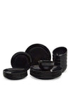18-Piece Stoneware Dinner Set Plates, Dishes, Bowls, Serves 6 Black