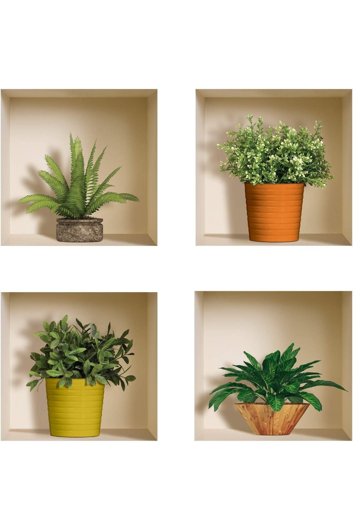 Art Magic 3D PVC Removable Wall Sticker Decals DIY, Set of 4, Green and Brown Plants, DY0725-WJH