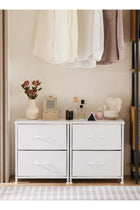 Visionnaire Modern Nightstand with 2 Drawers, Metal Frame Bedside Table, Minimalist Bedroom Storage Cabinet