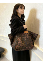 New Women's Tote Bag, Korean Style, Large Capacity Leopard Print Handbag, Trendy Fashionable Personality Commuter Underarm Shoulder Bag