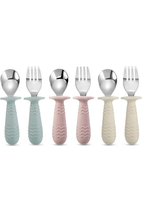 6 Pieces Baby Toddler Silicone Stainless Steel Utensils Silverware Spoon Fork BPA Free Anti-Choke Design