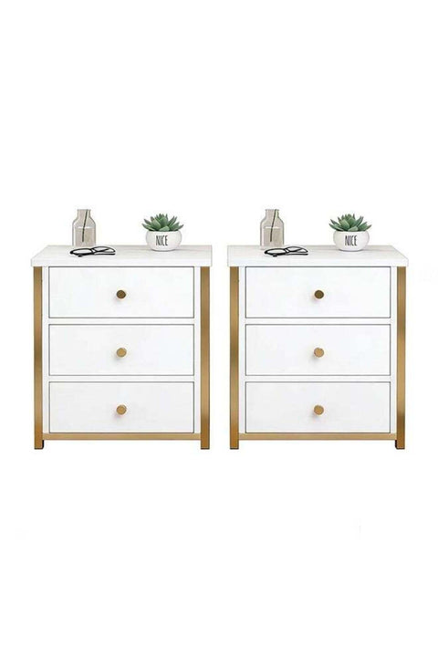 Multi-Functional Nightstand With 3 Drawer,Molden Bedside Table,Wooden Frame Storage Cabinet,Large Capacity End Table Side Table,Space-Saving Storage Stand For Bedroom Living Room(2pcs)