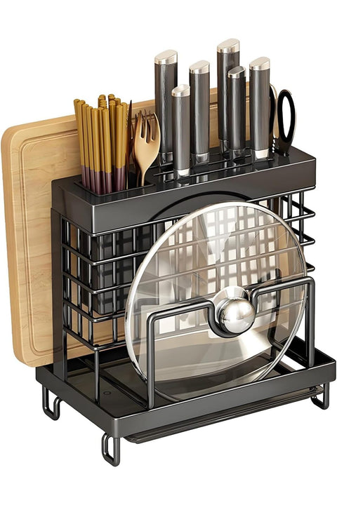 Universal Knife Block Holder, Kitchen Knife Holder Storage Organizer, Kitchen Utensils Holder, Cutting Board Rack, Pot Pan Lid Holder with Non-Slip Pad for Counter, Cabinet