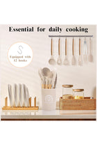 46 pcs Non-Stick Silicone Cooking Utensils Set with Holder, Wooden Handle (Khaki)