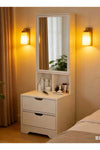 Multifunctional Dressing Table Vanity Table With Mirror and Storage Cabinet，Standing Nightstand Mirror Cabinet with 2 Drawers & 4 Shelves，Full-length Makeup Mirror Floor-standing Mirror Cabin