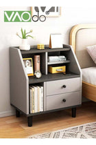 Storage Night Stand, Bedside Table with Open Storage and Drawers, Reasonable Partition Side Table, Solid Wood Support Legs for Bedroom Living Room Study Room