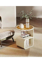 3-Tiers Multipurpose Unique Design Side Table Bedside Table with Storage Shelves Round Glass Top Nightstand for Bedroom Living Room 45x50 cm (Fully Assembled)