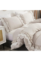 Herside Ruffle Duvet Cover Double Boho Bedding 2 Layers Beige White Ruched Ruffle Design Shabby Chic Bedding Sets