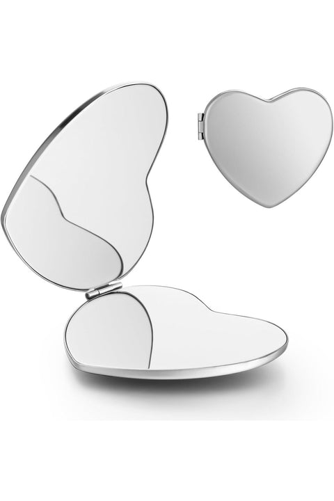 Heart-Shaped Double-Sided Cosmetic Compact Mirror, Pocket Mirror, Folding Heart Shaped Mini Makeup Mirror, Portable Handheld Vanity Mirror, for Women, Girls, Silver