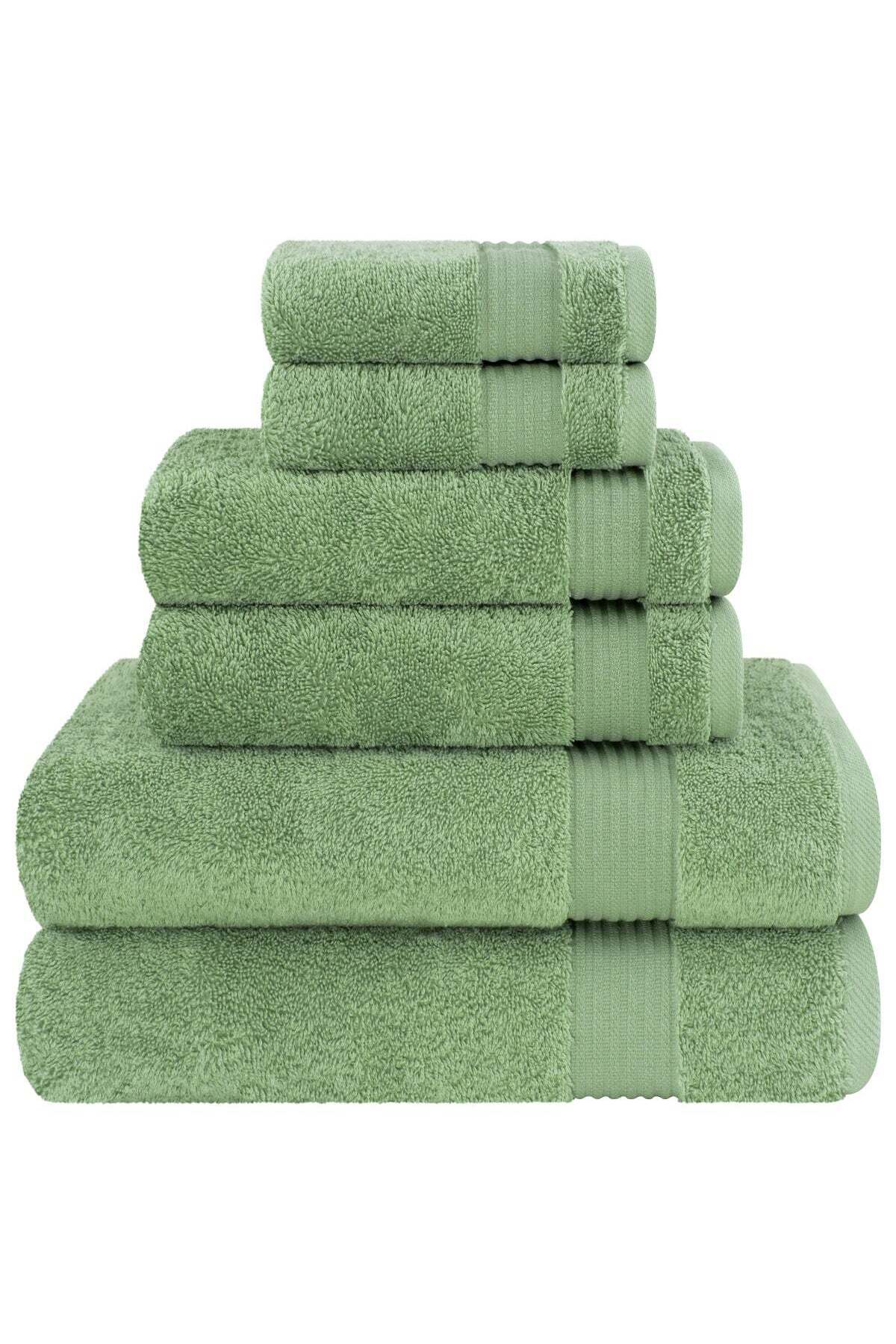 Safi Plus Towel Set Luxury Hotel Quality 500 GSM Genuine Combed Cotton, Super Soft & Absorbent Family Bath Towels 6 Piece Set - 2 Bath Towels, 2 Hand Towels, 2 Washcloths - Sage Green