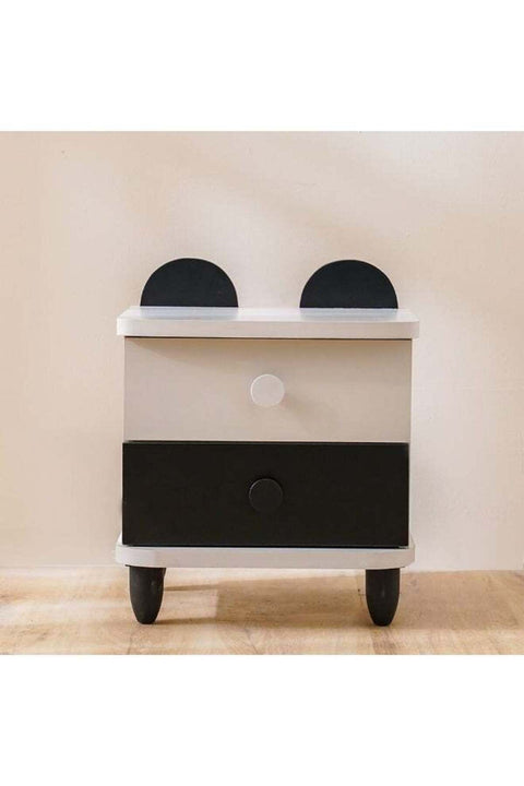 Panda 2 Drawers Nightstand | Multifunctional Kids Bedside Table Space Saving Night Stand Side Table Modern Design Furniture For Bedroom L45Xw40Xh47.6Cm -White And Black