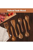 7 Pcs Wooden Kitchen Utensil Set with Spatula, Salad Fork & Spoon, Ladle, Strainer Spoon & Spatula