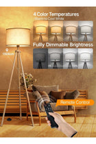 Solid Wooden Tripod Floor Lamp with Remote Control, Dimmable, 4 Color Temperatures & 1H Timer