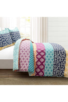 Bohemian Stripe Reversible 3 Piece Cotton Duvet Cover Set, King, Fuchsia & Orange