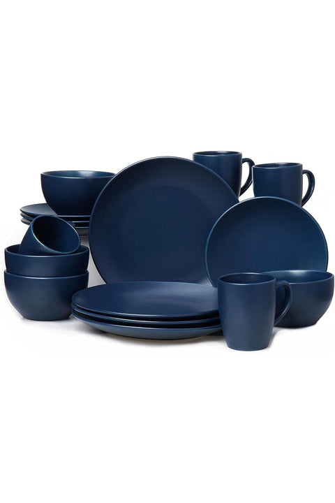 16-Pieces Stoneware Dinnerware Set, Ceramic Crockery Set, Dinner Service Set for 4 (Navy Blue)