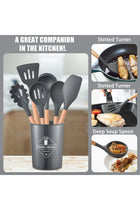 AWH ICVKRJ 12 Pcs Silicone Cooking Utensils Kitchen Utensil Set - 446°F Heat Resistant, Wooden Handle Gray