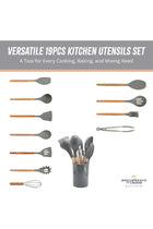 12PCS Kitchen Utensil Set Silicone Cooking Utensils Kit Spatula Heat Resistant Wooden Spoons Gadgets Tool for Non-Stick Cookware (Grey)