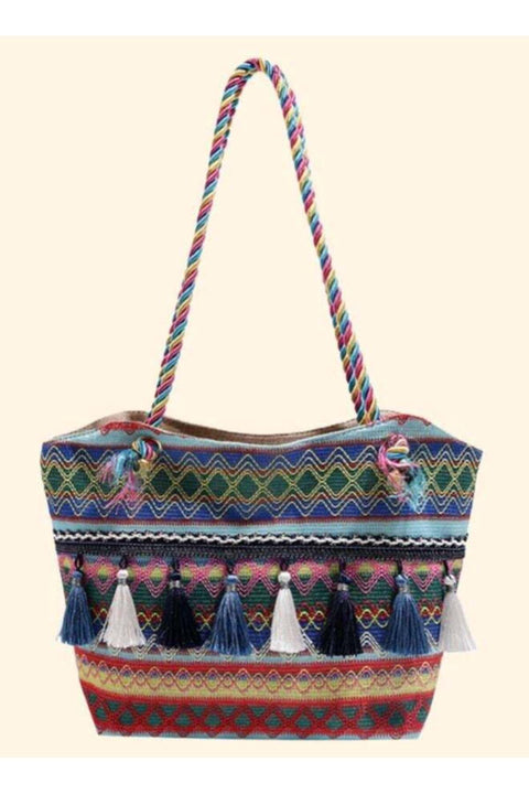 Kiffiyeh Trendy Woven Shoulder Bag with Ethnic Style Fringes, Large Capacity Shoulder Bag, Elegant Versatile Handheld Women's Bag