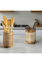 POSHIO 360° Rotating Wooden Cutlery Holder Utensils Organizer for Kitchen & Dining Table