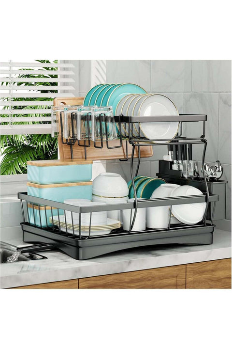 FALAHOM Large Dish Drying Rack for Kitchen Counter, Detachable Dish Drainer Organizer with Utensil Holder & Cup Holder & Drain Board & Cutting Board Holder, Large Capacity Dish Drainer