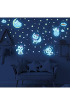 Glow in The Dark Stars for Girl's Room, Glowing Cats Cartoon Wall/Ceiling Decals, Kitten Butterflies Stickers for Kids Bedroom, Luminous Wall Decor for Nursery (Blue)