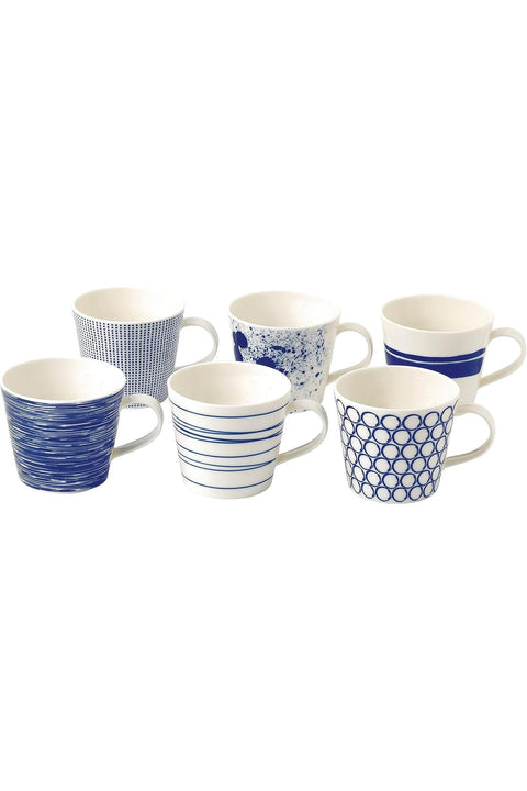 Mug - Pacific Blue Collection 6 Piece Mug Set - Porcelain Tableware - Perfect for Coffee, Tea and Hot Chocolate - 400ml