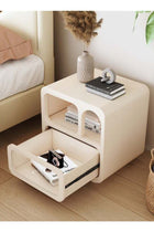 Multipurpose Use Rounded Corner Nightstand Creative Bedside Table Smooth Handle Design Side Table with Transparent Glass Front Drawer and Display Shelf for Living Room Bedroom 50x35x55 cm (Ful