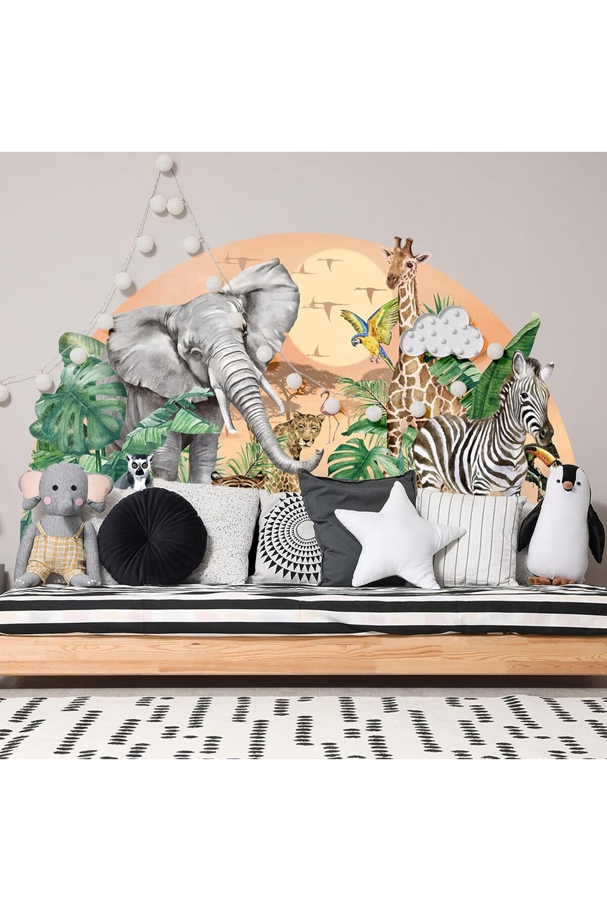 62.99"x39.37" 3D Jungle Animal Wall Stickers, Removable Safari & African Wildlife Decals for Kids, Baby Nursery, Living Room, DIY Tropical Forest Wall Decor Mural