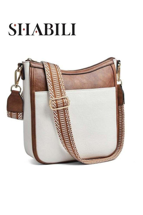 Women Shoulder Bag PU Large-Capacity Multi-Pocket Contrast Stitching Crossbody Satchel