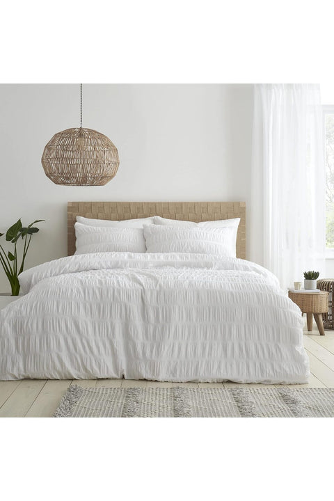 Seersucker Double Duvet Cover Set with Pillowcases White