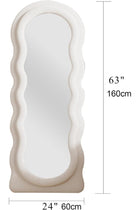 VPHOME Cloud Shaped Wavy Arched Floor Mirror with Flannel Frame, 63"x24" Full Length Freestanding or Wall Mounted Standing Mirror for Bedroom Living Room, White (160x60cm)