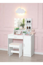 Bedroom Makeup Dressing Table with 1 Drawer, 1 Cabinet and 2 Separate Storage Shelves, 3 Lighting Modes and Adjustable Brightness, 90*40*137CM (Does Not Include Dressing Stool)