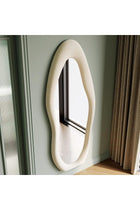 Full Length Mirror, 63" x 24" Wall Mirror, Flannel Wrapped Wooden Frame Floor Mirror, Irregular Wavy Mirror Hanging or Leaning Against Wall for Cloakroom/Bedroom/Living Room (White, 160x60cm)