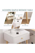 Bedside Table with Drawer, Modern Nightstand with Solid Wood Legs, Practical Bedside Storage Table, Fashion Bedroom Furniture White (Single Drawer)
