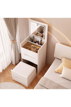 2 in 1 Dresser with Stool and Mirror, Dressing Table with Filp-top LED Mirror and Drawers Chest, Compact Small Makeup Vanity Desk for Bedroom, White