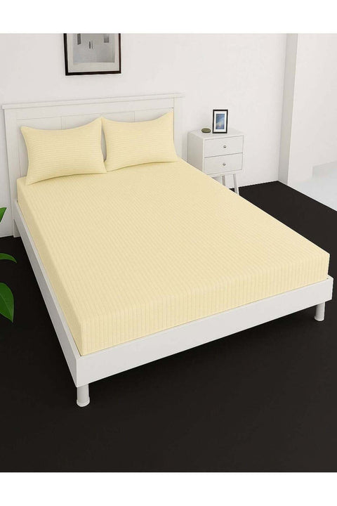 Deep Fitted Bed Sheet +2Pcs Pillow Covers, King/Queen/Double/Single Sizes, Color Cream, Depth 30cm