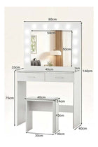Vanity Desk with Lighted Mirror and Stool, White Dressing Desk with Storage Drawers & Shelve. Ideal Dressing Table for Bedroom, Dressing Room