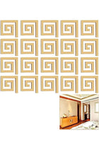 20 PCS DIY 3D Acrylic Mirror Wall Stickers, Removable Geometric Greek Key Pattern Decals for Home Wall, Art Decoration for Living Room, Bedroom, Bathroom, Stylish Gold Wall Decor